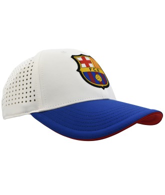 Gorra Fútbol FC Barcelona Blanca con Escudo En Relieve Color Azul-grana