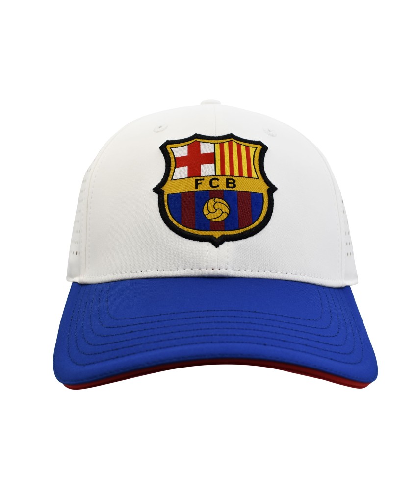 Gorra Fútbol FC Barcelona Blanca con Escudo En Relieve Color Azul-grana